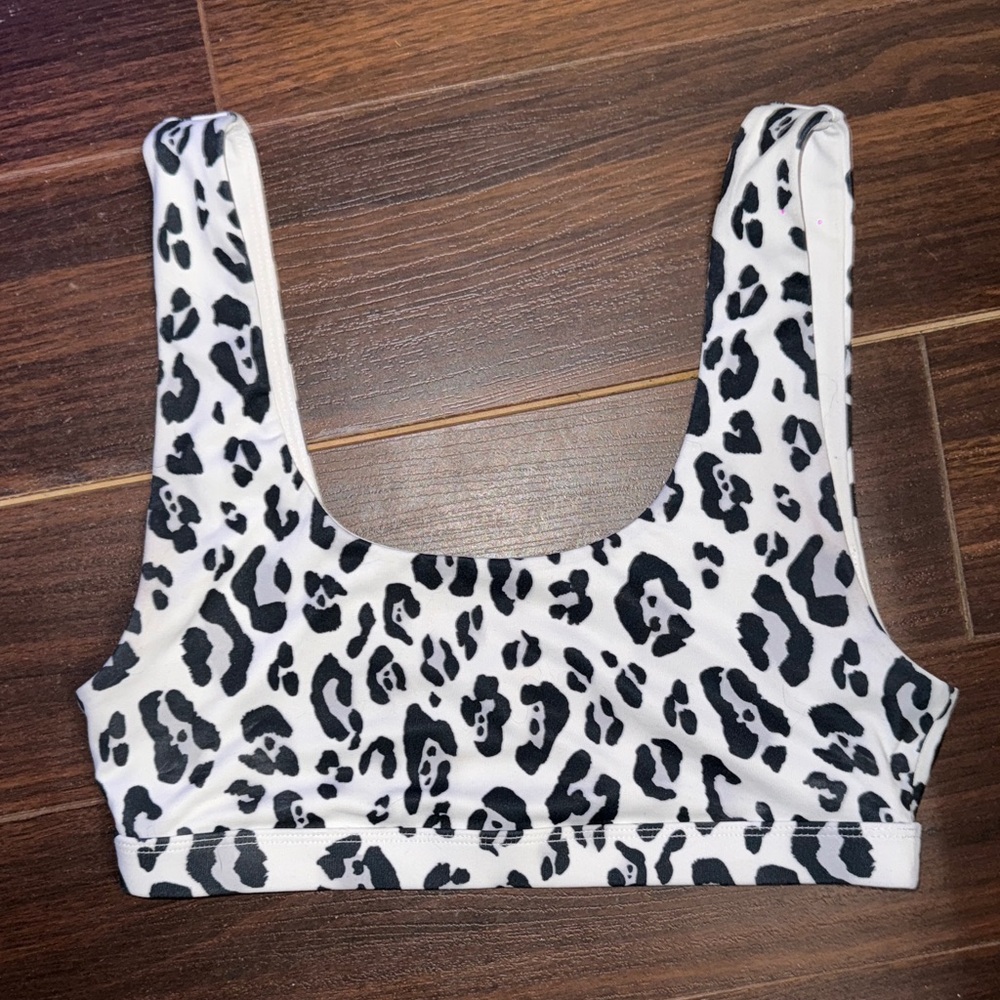 Fabletics Black and White Leopard Print Sports Bra